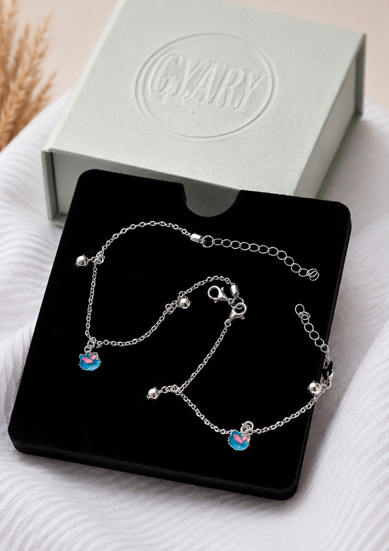 Gyary Kids Blue Kitty Charm Anklet Pair