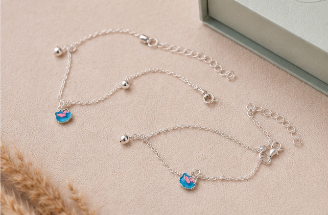 Gyary Kids Blue Kitty Charm Anklet Pair