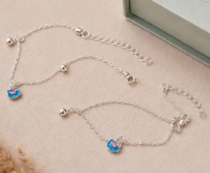 Gyary Kids Blue Kitty Charm Anklet Pair