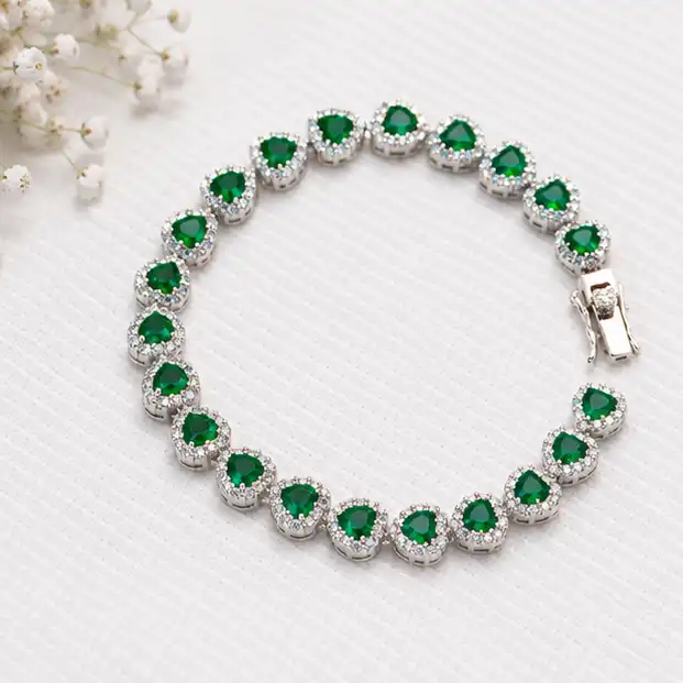 Gyary green heart tennis bracelet