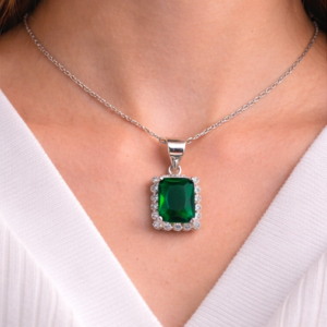 Gyary Sterling Silver Emerald-Cut Green Pendant