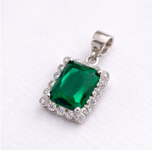 Gyary Sterling Silver Emerald-Cut Green Pendant