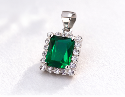 Gyary Sterling Silver Emerald-Cut Green Pendant
