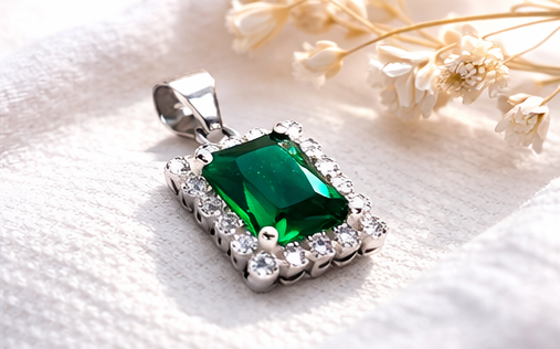 Gyary Sterling Silver Emerald-Cut Green Pendant