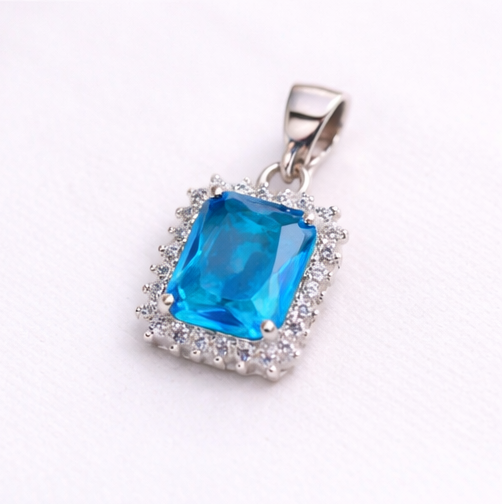 Gyary Sterling Silver Blue Emerald-Cut Pendant
