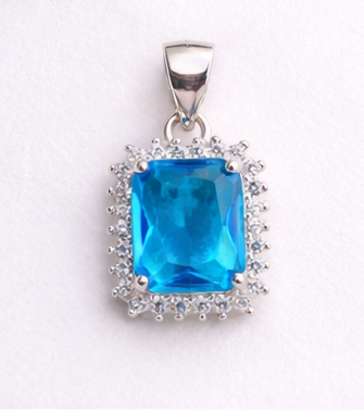 Gyary Sterling Silver Blue Emerald-Cut Pendant