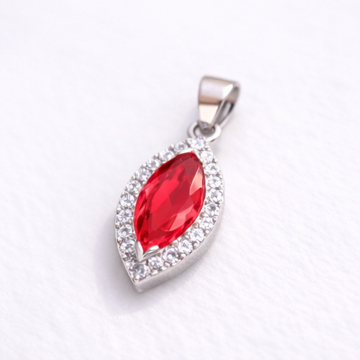 Gyary Sterling Silver Marquise Red Pendant
