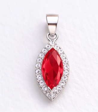 Gyary Sterling Silver Marquise Red Pendant