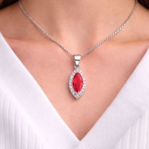 Gyary Sterling Silver Marquise Red Pendant