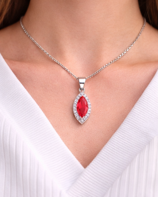 Gyary Sterling Silver Marquise Red Pendant