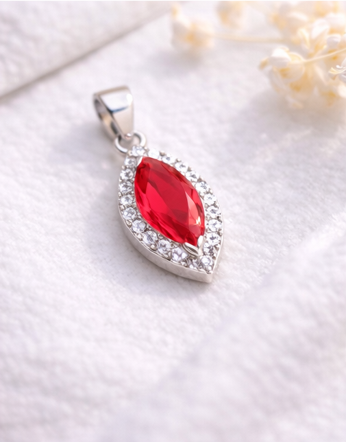 Gyary Sterling Silver Marquise Red Pendant