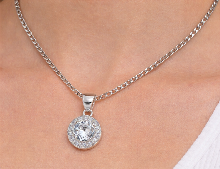 Gyary Round White CZ Halo Pendant