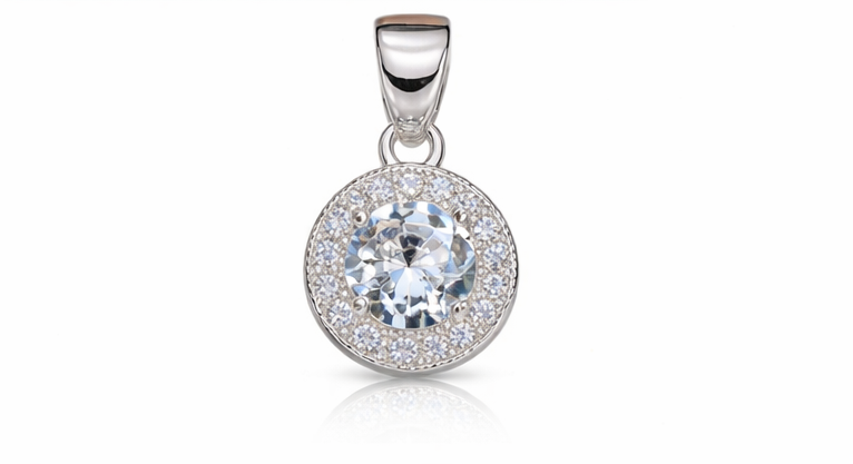 Gyary Round White CZ Halo Pendant