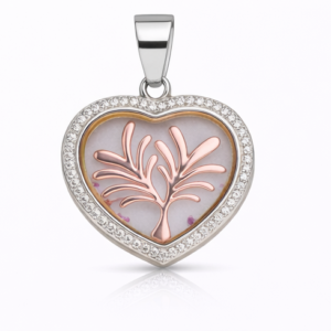 Gyary Rose Gold Heart Tree of Life Pendant Necklace – Silver Crystal Halo with Floating Stones