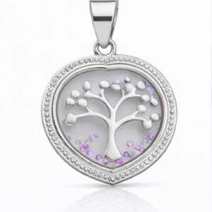 Gyary Silver Heart Tree of Life Pendant Necklace – Crystal Edge Floating Charm with Multicolor Stones