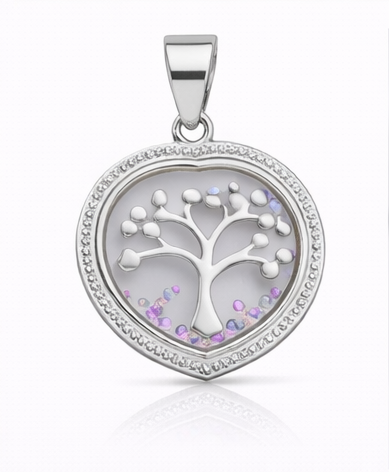 Gyary Silver Heart Tree of Life Pendant Necklace – Crystal Edge Floating Charm with Multicolor Stones