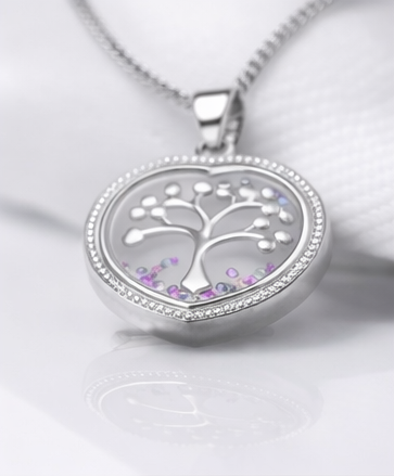 Gyary Silver Heart Tree of Life Pendant Necklace – Crystal Edge Floating Charm with Multicolor Stones