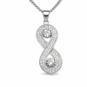 Gyary Infinity Crystal Pendant Necklace – Silver Cubic Zirconia Infinity Charm with Dual Stones