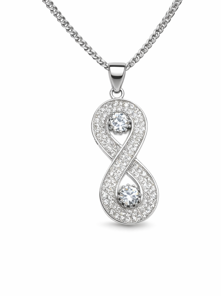 Gyary Infinity Crystal Pendant Necklace – Silver Cubic Zirconia Infinity Charm with Dual Stones