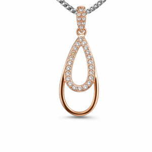 Gyary Rose Gold Teardrop Pendant Necklace – Double Drop Crystal Charm with Pavé Cubic Zirconia