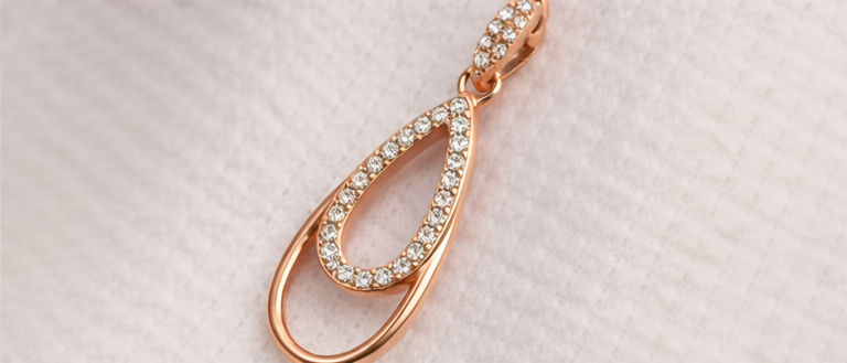 Gyary Rose Gold Teardrop Pendant Necklace – Double Drop Crystal Charm with Pavé Cubic Zirconia