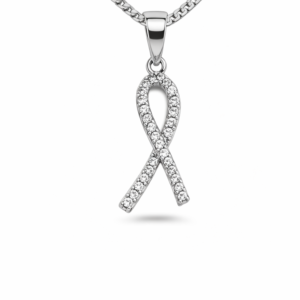Gyary Silver Awareness Ribbon Pendant Necklace – Crystal Pavé Ribbon Charm