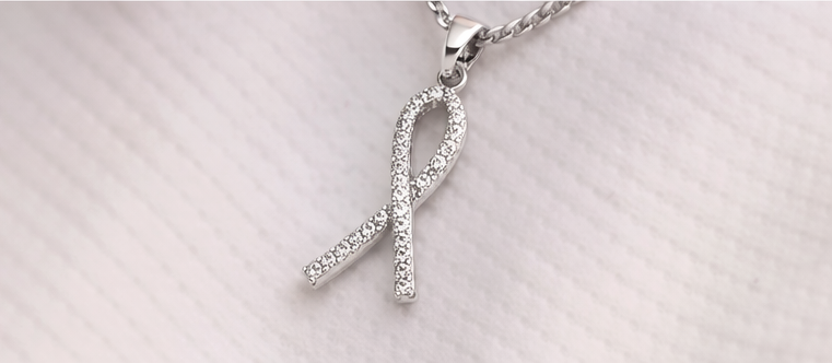 Gyary Silver Awareness Ribbon Pendant Necklace – Crystal Pavé Ribbon Charm