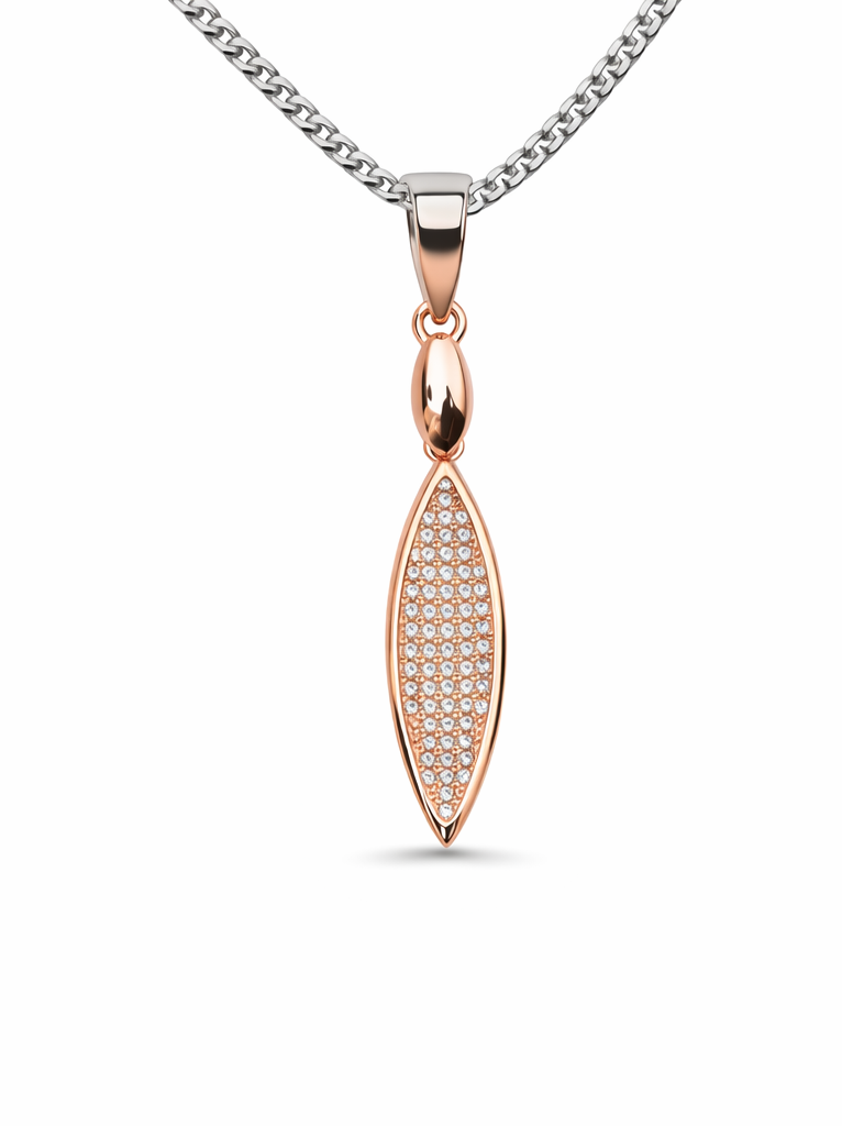 Gyary Rose Gold Marquise Pendant Necklace – Pavé Crystal Elongated Drop Charm