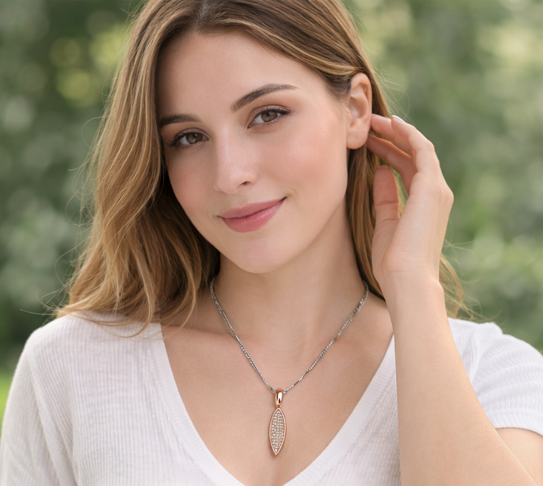 Gyary Rose Gold Marquise Pendant Necklace – Pavé Crystal Elongated Drop Charm