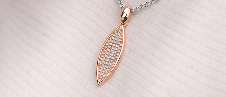 Gyary Rose Gold Marquise Pendant Necklace – Pavé Crystal Elongated Drop Charm