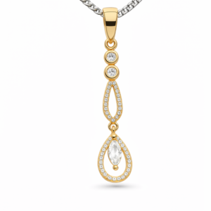Gyary Gold Double Teardrop Pendant – Marquise Crystal Drop Charm with Pavé Stones