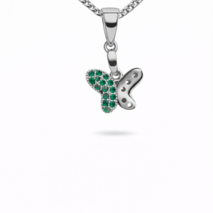 Gyary Silver Butterfly Pendant – Green Crystal Pavé Charm Necklace