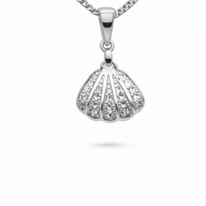 Gyary Silver Seashell Crystal Pendant Necklace – Pavé Shell Charm