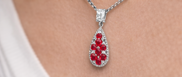 Gyary Silver Red Teardrop Crystal Necklace – Ruby-Inspired Floral Drop Pendant