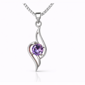Gyary Silver Purple Crystal Swirl Necklace – Elegant Teardrop Twist Pendant