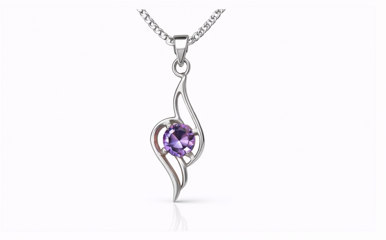 Gyary Silver Purple Crystal Swirl Necklace – Elegant Teardrop Twist Pendant