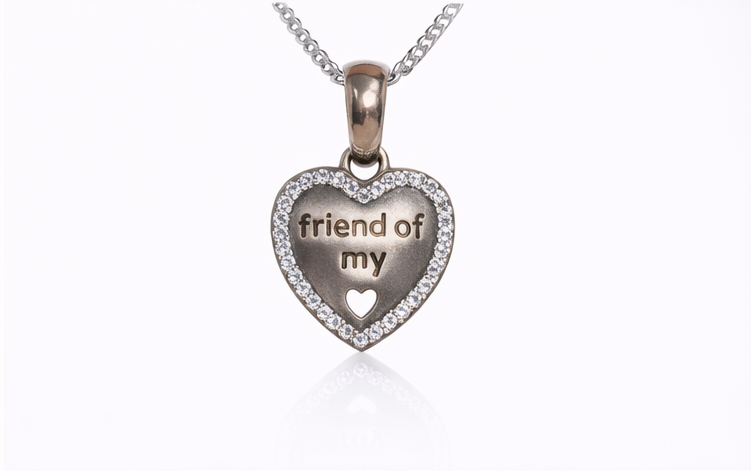Gyary Silver “Friend of My Heart” Necklace – Crystal Heart Charm Pendant