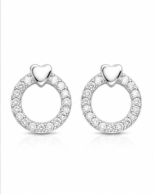 Gyary Crystal Circle Heart Stud Earrings