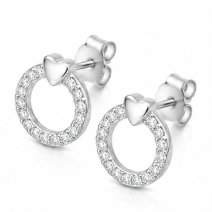 Gyary Crystal Circle Heart Stud Earrings