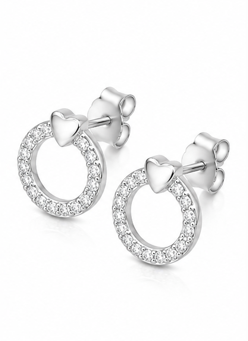Gyary Crystal Circle Heart Stud Earrings