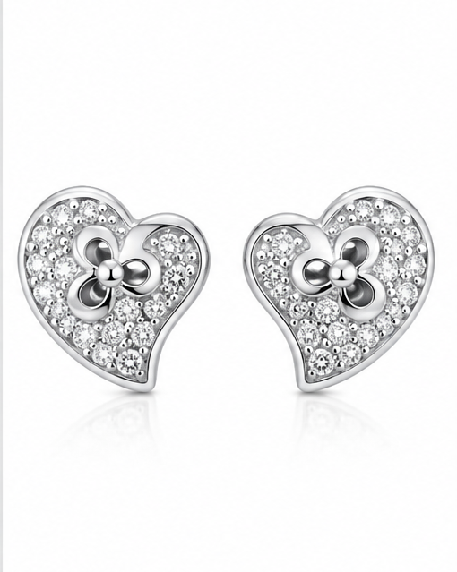 Gyary Crystal Bloom Heart Stud Earrings