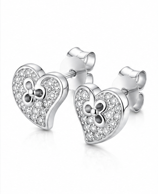 Gyary Crystal Bloom Heart Stud Earrings
