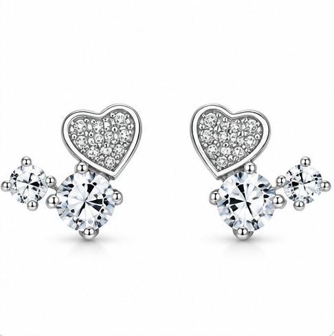 Gyary Crystal Heart Charm Stud Earrings