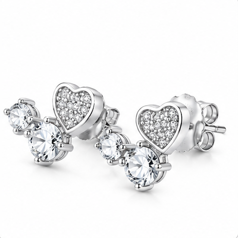 Gyary Crystal Heart Charm Stud Earrings