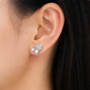 Gyary Crystal Heart Charm Stud Earrings