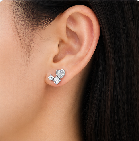 Gyary Crystal Heart Charm Stud Earrings