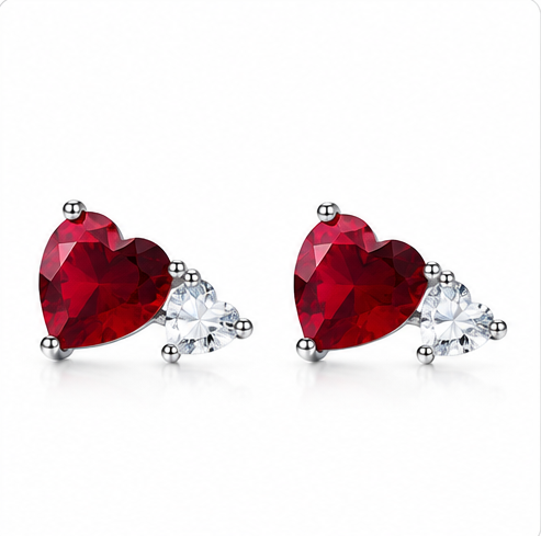 Gyary Ruby Heart Crystal Stud Earrings