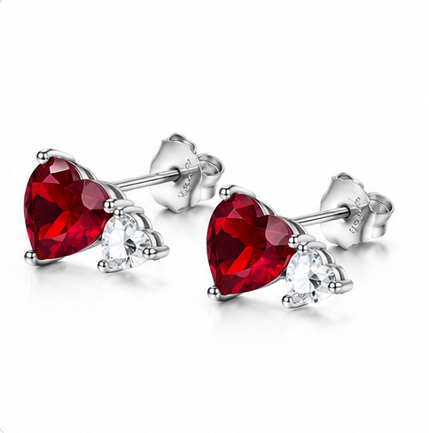 Gyary Ruby Heart Crystal Stud Earrings