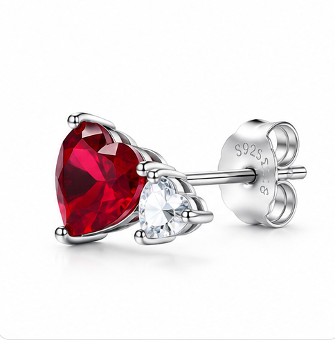 Gyary Ruby Heart Crystal Stud Earrings