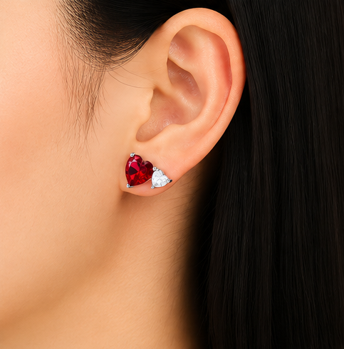 Gyary Ruby Heart Crystal Stud Earrings